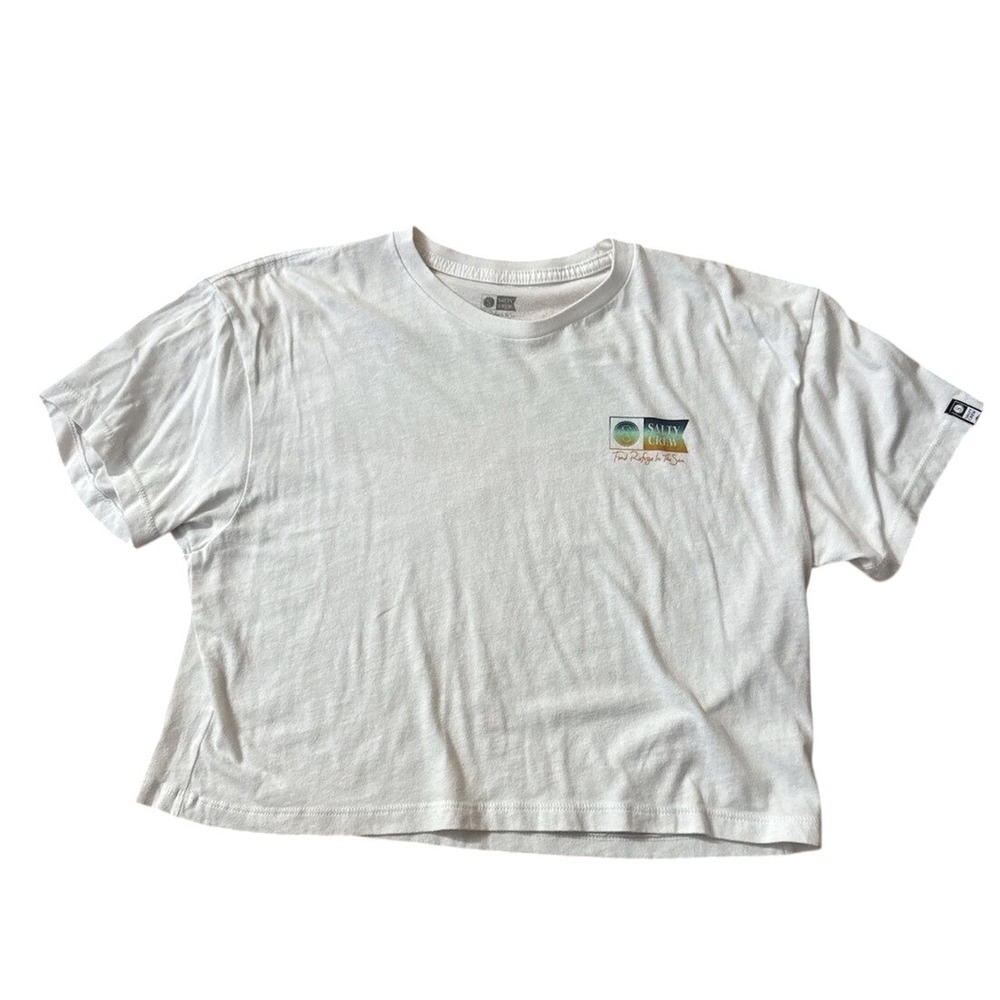 Saltyโ Crew Womens White Short Sleeve Cropped Graphic T-Shirt Large